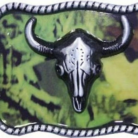 Western Longhorn Bull Skull CAMO Head Belt Buckle Cowboy Texas 016 - New with box/tags