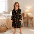 thumbnail image 2 of Girls Pajamas Loose Halloween Pumpkin Print Crew Neck Long Sleeve Ruffle Nightgown Pjs for Girls Size 3-4 Y, 2 of 5