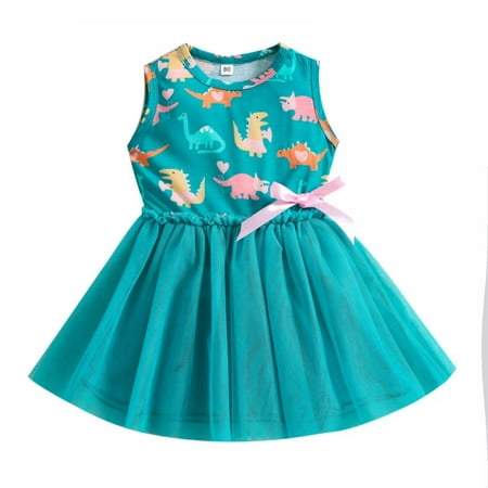 

Kids Girls Cartoon Dinosaur Print Tunic Casual Princess Party Dress Sun Dress