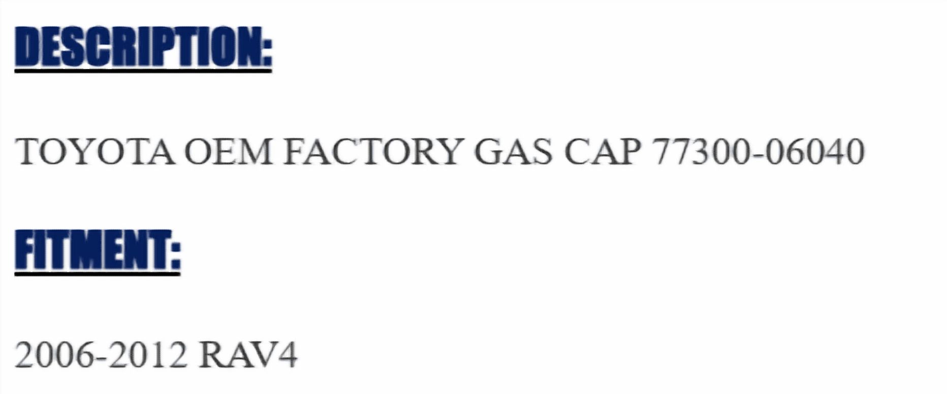 TOYOTA OEM FACTORY GAS CAP 2006-2012 RAV4 77300-06040