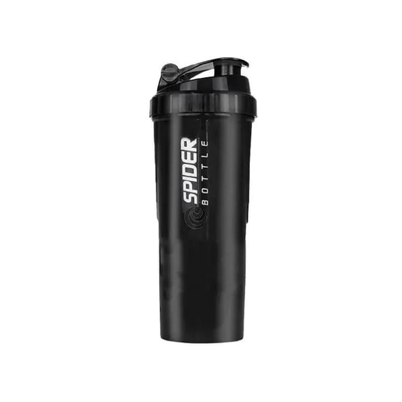 Black 3 Layer Protein Shaker Bottle Plastic Mixing Cup with Powder Storage Compartments for Gym Fitness