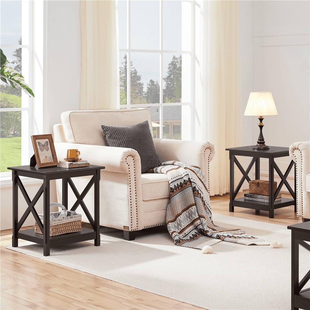 Renwick X Design Wood Rectangular End Table with Storage Shelf, Espresso