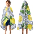 thumbnail image 3 of Yellow Lemon Fruit Tiles Blue Pattern Hooded Bath Towel，50"x30" for Ages 3 To 12 Kids, Quick Dry Lightweight Soft Microfiber Hood Beach Towel Cover Up for Kids, 3 of 7