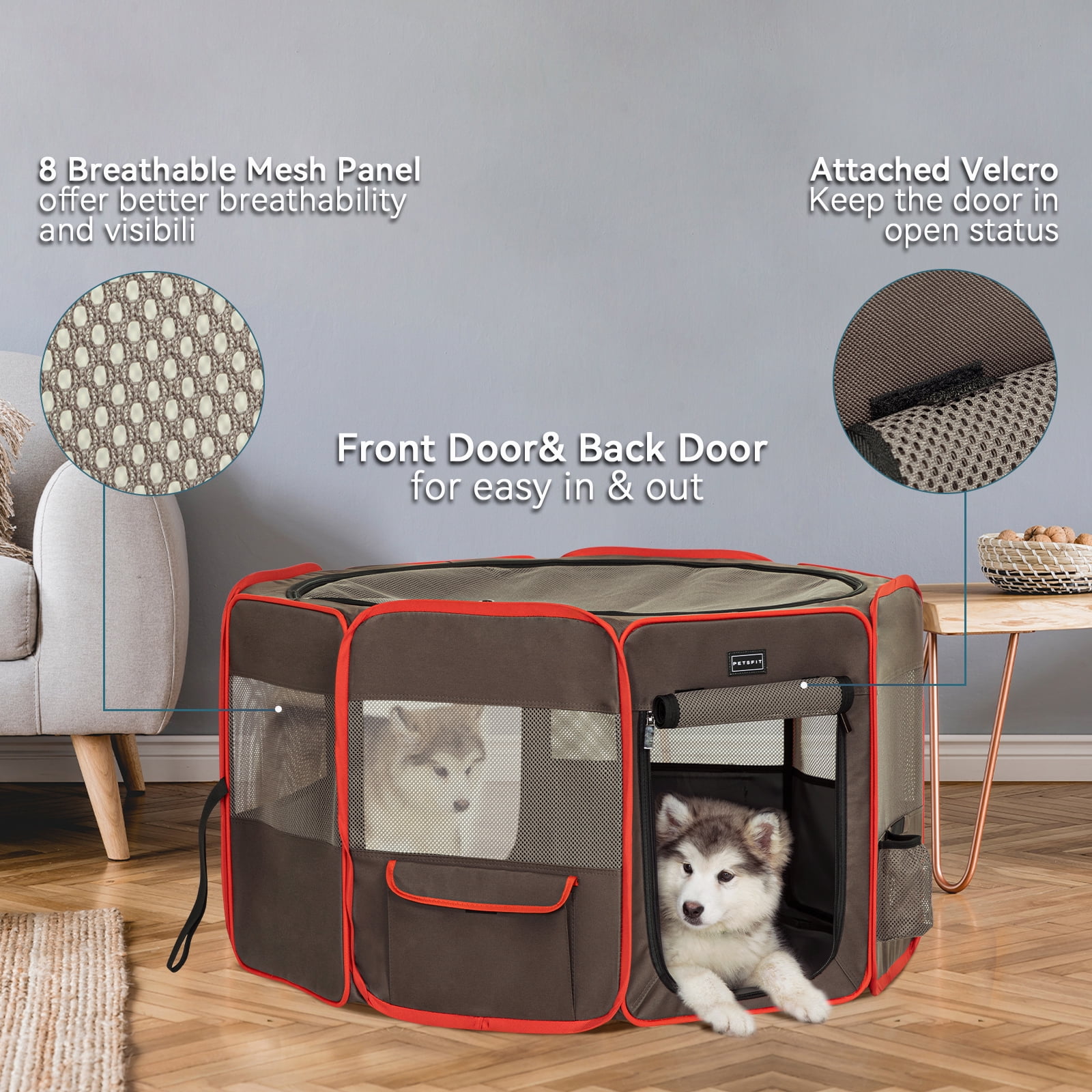 PETSFIT Dog Pen Indoor, Anti-Leakage Bottom, Foldable, Collapsible Dog Playpen Indoor/Outdoor for Cats