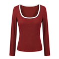 thumbnail image 3 of Arlun Womens Long Sleeve Color Block Scoop Neck Shirt Fall Lightweight Ribbed Knit Y2k Going out Tops Soft Comfy Winter Stretchy Base Layer Thermal Undershirts Daily Wear 1-Red L, 3 of 5