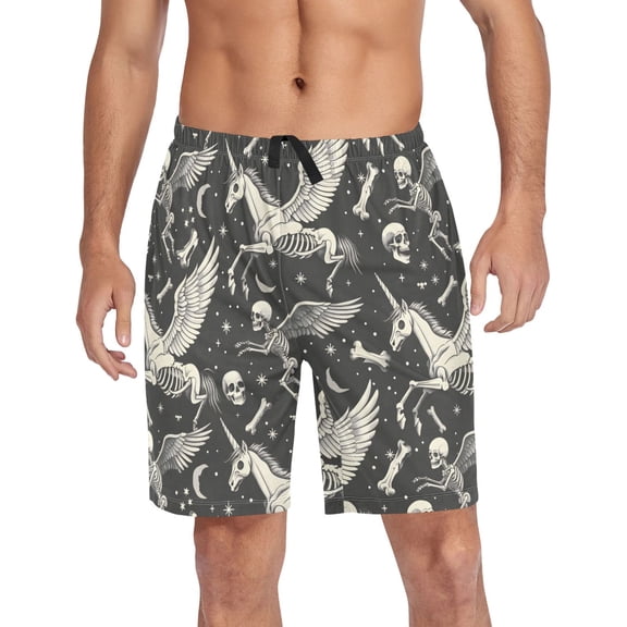 Men's Pajama Shorts Bottoms with Pockets Soft Lightweight Lounge Sleep Wear Skeleton Pegasus