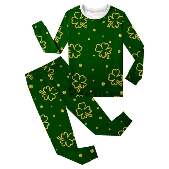 JIAYUE Kids St Patricks Day Outfit Sets For Boys Girls Cartoon Print Long Sleeve Crew Neck Pull-On Tops Pants Cozy Soft For Youth Casual Base Layer