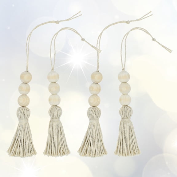BESTOYARD 4Pcs Beige Wooden Beads Pendant Tassel Ornaments for Curtain Keychain and Home Decor