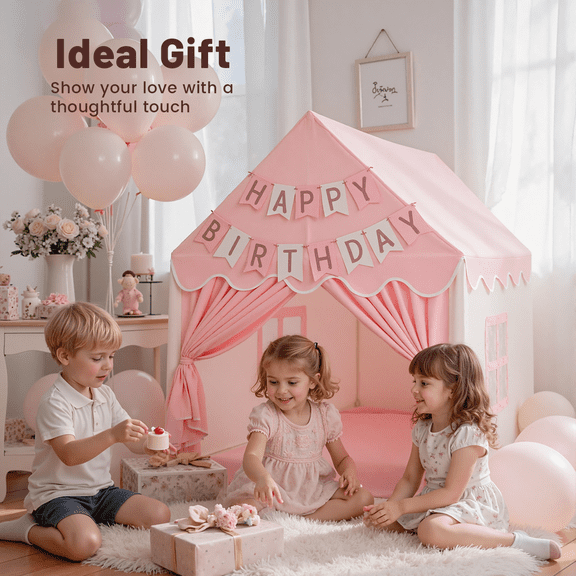SweHouse Kids Play Tent, Portable, Magical & Cozy Fairy Playhouse for Girls, with Pink Floor Mat & Star Lights, Pink