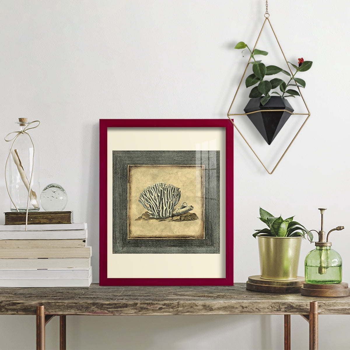Mini Exotic Coral IX (U) - Framed Print w/glass - Cherry Red