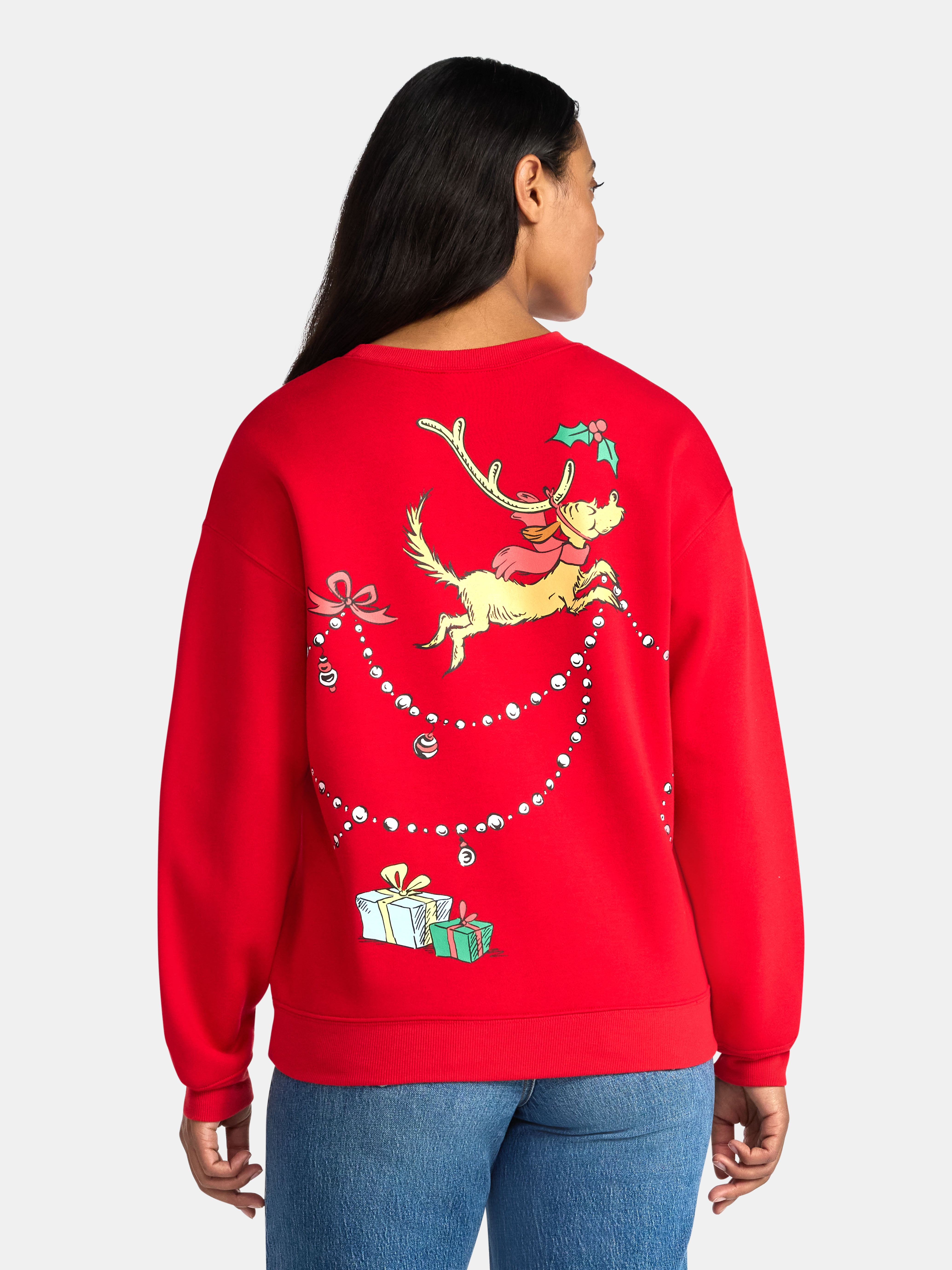 Dr Seuss The Grinch Women's Light Up Front Back Graphic Sweatshirt with Long Sleeves, Sizes XXS-XXL