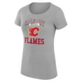 thumbnail image 2 of Women's G-III 4Her by Carl Banks Heather Gray Calgary Flames Super-Slim Fit Lightweight Team Logo Graphic T-Shirt, 2 of 3