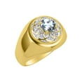 thumbnail image 3 of RYLOS Men's Rings 14K Yellow Gold Designer Gypsy 7MM Round Gemstone & Diamond Ring Aquamarine March Birthstone Rings Size 8, 3 of 6
