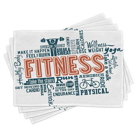 

Fitness Placemats Set of 4 Fitness Related Words with Retro Style Typography Active Lifestyle Washable Fabric Place Mats for Dining Room Kitchen Table Decor Orange Dark Blue White by Ambesonne
