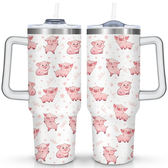 40oz Pig Tumbler with Handle & Straw - Insulated Stainless Steel Travel Mug,Leakproof,Cup Holder Friendly,Dishwasher Safe,for Hot/Cold Drinks.