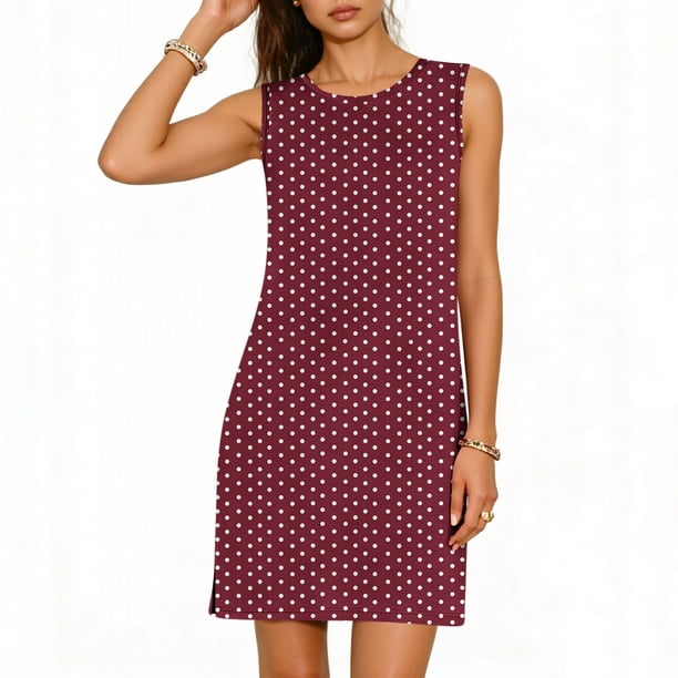 Vestido Casual Tops para las Mujeres Impresión Casual Cómodo sin Mangas Cuello Redondo Vestido sin Mangas Sólido para las Mujeres
