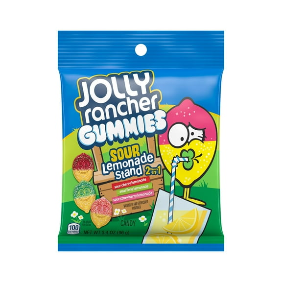 Jolly Rancher Gummies Sour Lemonade Stand 2-in-1 Fruit Flavored Candy, Bag 3.4 oz