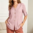 thumbnail image 6 of VBVC Women's Striped V-Neck Button Down Shirt , Ladies' Roll Up Sleeve Casual Blouse , Business Casual Work Tunic Top For Women,Hot Pink,S-2XL, 6 of 10