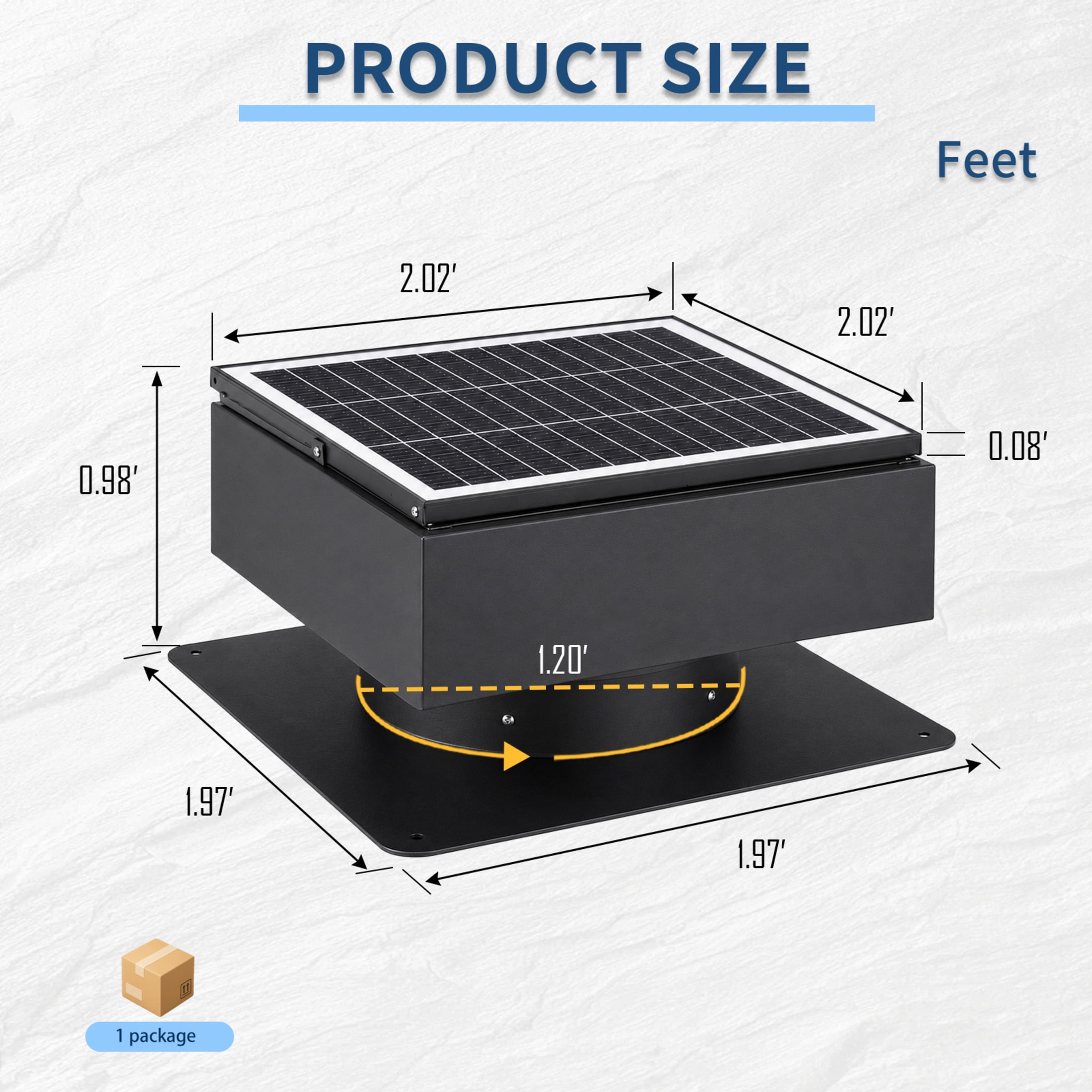Noble House 14" Adjustable Square Solar Roof Exhaust Fan, 60W Dual Power High Airflow Ventilator for Attics, Black