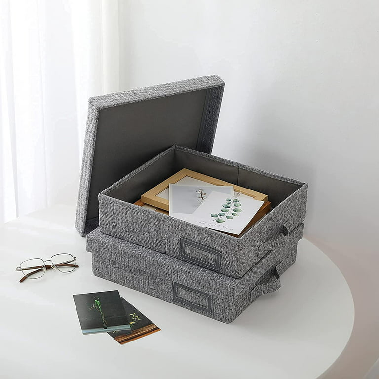 Linen Scrapbook Storage Box Photo Storage Boxes (2pack) 14.6 '' x 13 '' x 4  '',Gray,Document Letter Box, Photo Box for Storage