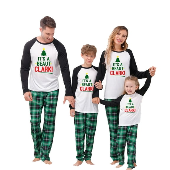 Christmas Family Matching Pajamas Se Long Sleeve Letter Print Raglan Tops Plaid Pants Set