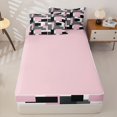 thumbnail image 4 of Castle Fairy Mid Century Block Print Zipper Twin Comforter Sets with Fitted Sheet and 2 Pillowcases,Minimalism Square Motif Zipper Bedding Set,Pink Black Gray,Reversible, 4 of 7