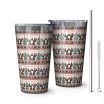 16oz Tumblers Multicolor Christmas Tree Pattern Stainless Steel Vacuum Insulated Double Wall Travel Tumbler Cups Mug with Lid and Straw,Cleaning Brush for Coffee,Tea