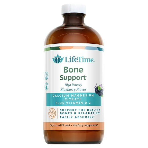 Lifetime High Potency Calcium Magnesium Citrate w/ Vitamin D-3 | Bone & Muscle Support | Easy Absorption, Dairy & No Gluten | Blueberry | 16 FL oz