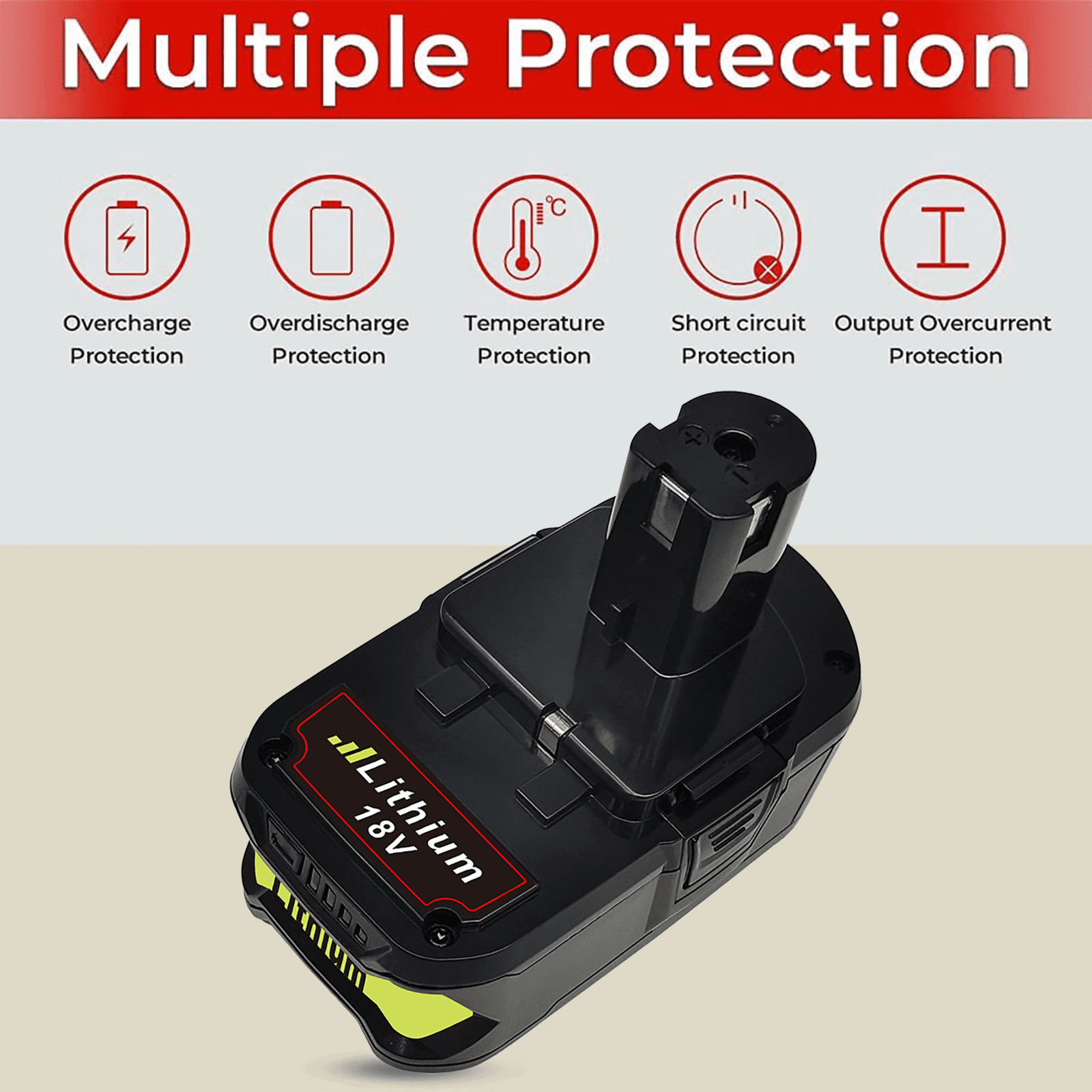 8000mAh P108 Li-ion Battery Compatible with Ryobi 18V Battery for P100 P102 P103 P104 P105 P107 P109 P190 Cordless Tool Battery