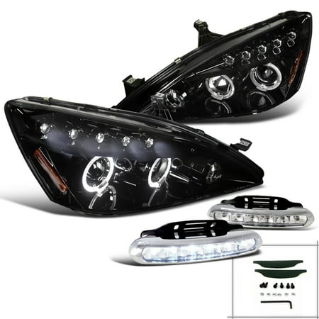 Honda Accord Led Projector Headlights - Spec-D Tuning For 2003-2007 Honda Accord Glossy Black Projector Led Halo Headlights + Bumper Lights Led Fog Lamps (Left + Right) 2003 2004 2005 2006 2007