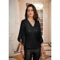 thumbnail image 2 of Blusa de cóctel con lentejuelas y escote en V y manga 3/4 para mujer, 2 of 4