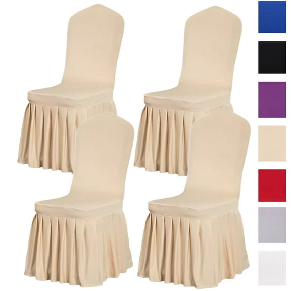 Bxaolu Chair Covers for Dining Room Set of 4 Stretch Chair Slipcovers with Skirt for Kitchen Seat Protectors Wedding Banquet Decor, Elastic, Washable (4PCS, Rose Gold)