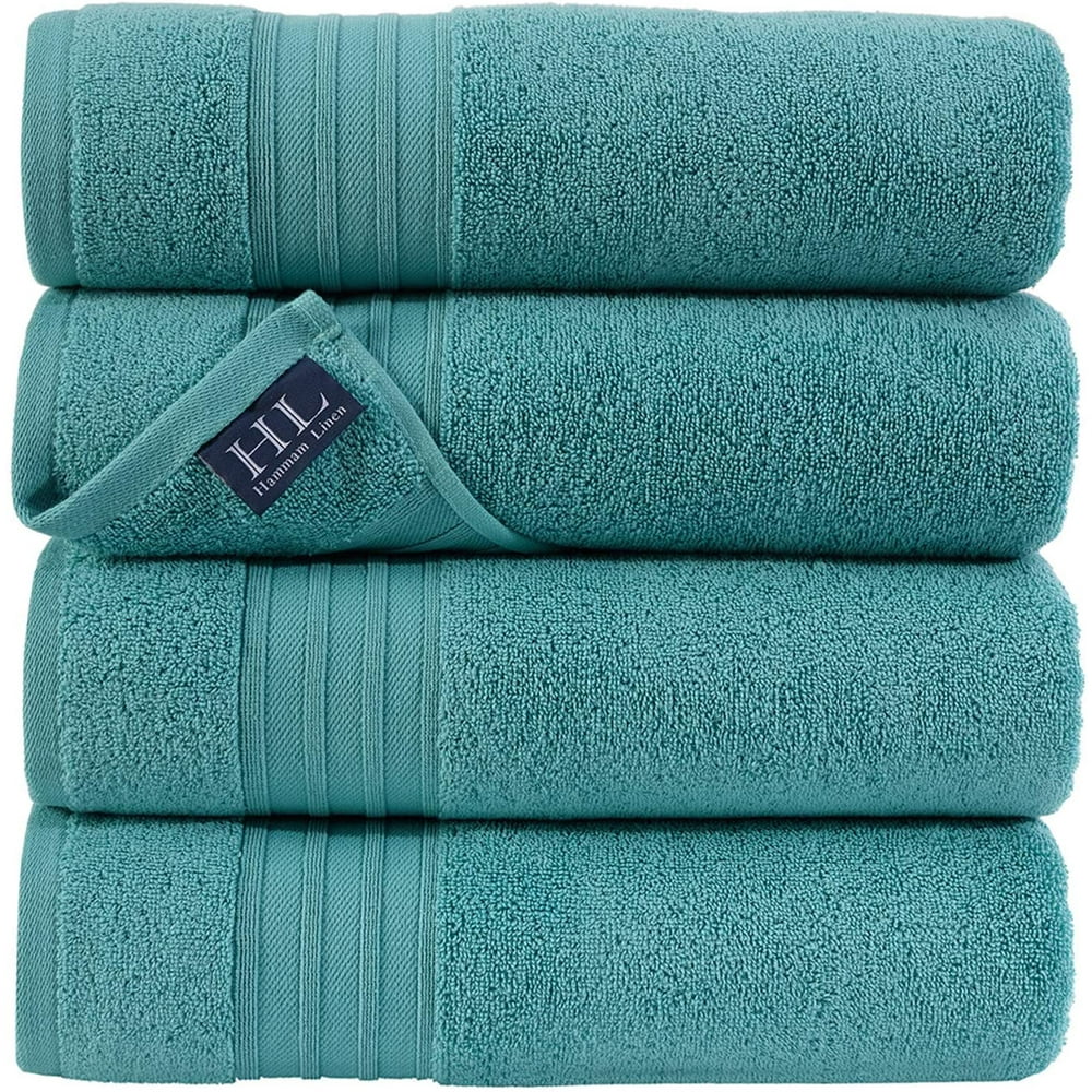 Hammam Linen 4 Piece Bath Towels Set Water Green Perfect for Daily