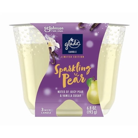 Glade Limited Edition Essential Oil Infused Sparkling Pear 3-Wick Candle, 6.8 oz