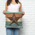 thumbnail image 3 of Throw Pillow Covers 18x18 Inch, Teal Brown Decorative Pillow Cases for Couch Sofa Bed, Country Texas Star Farmhouse Barn Door Wood Cotton Linen Square Home Decor Pillowcases with Hidden Zipper, 3 of 7