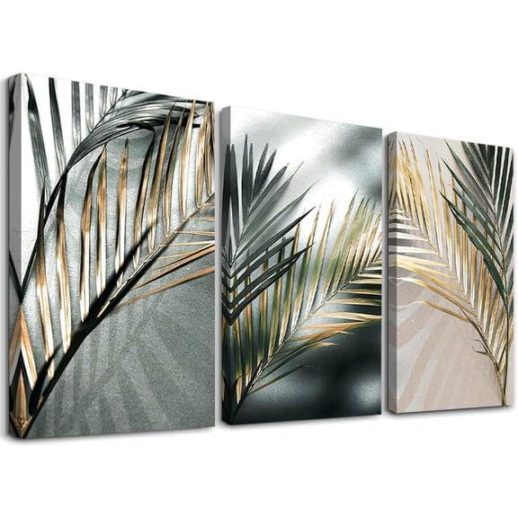 Botanical Wall art for Living Room Tropical Plant Wall Art Canvas Prints Set Bathroom Decor Wall Art, Contemporary Green Gold Wall Art for Bedroom, Modern Wall Pictures Office Wall Art