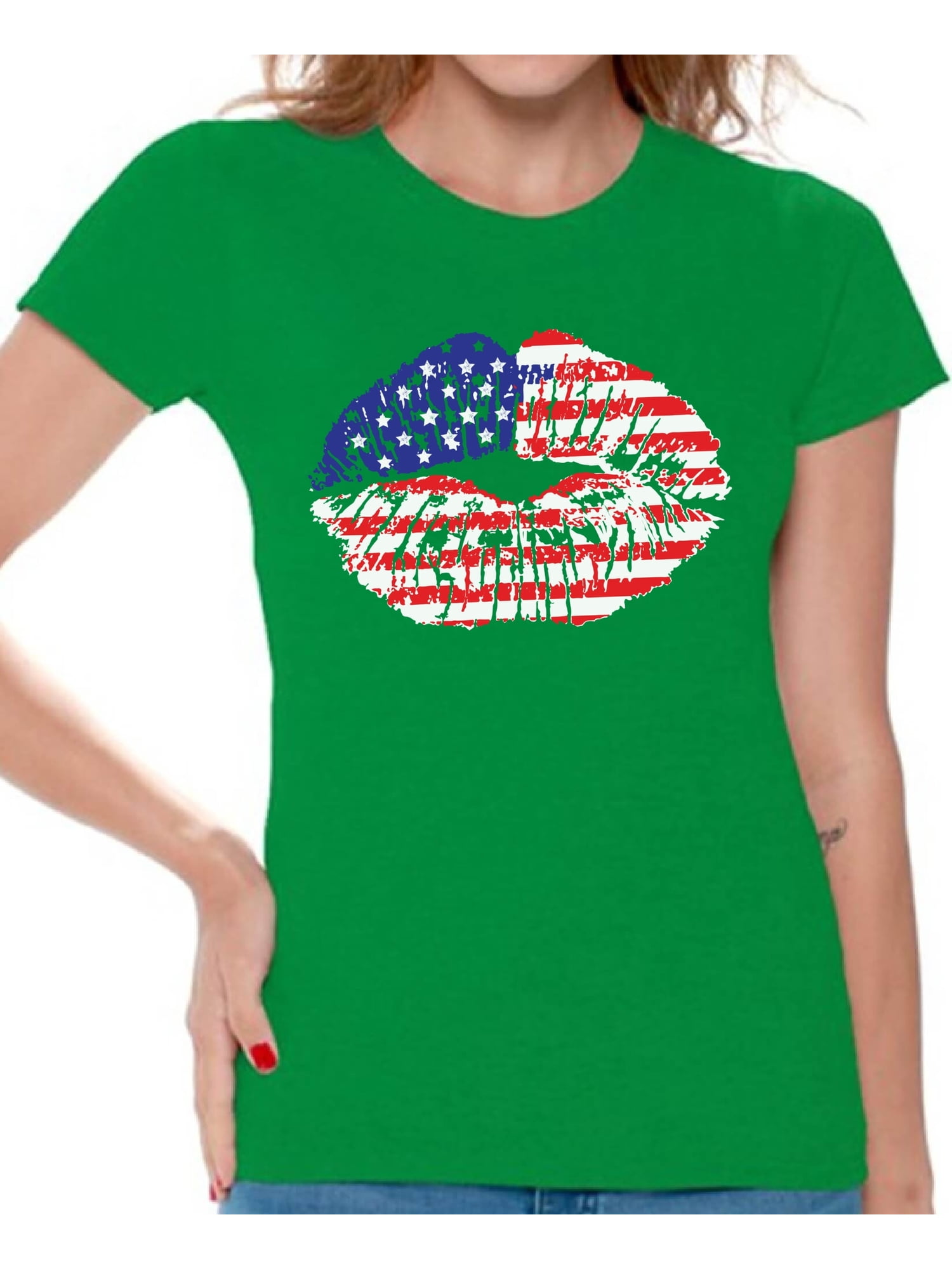 Awkward Styles Women's USA Flag Lips Cool Graphic Tshirt Tops 4th of