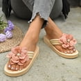 thumbnail image 3 of Rokment Women's Beach Platform Flip Flops Bohemian Flower Lace Bow Memory Foam Dress Slip on Sandals Bride Wedding Casual Flat Thongs Slides Summer Slippers Pink Size 7.5, 3 of 6