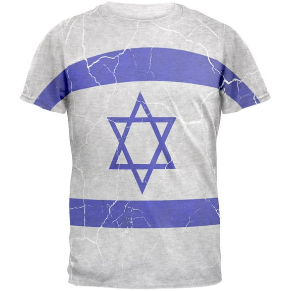 Distressed Israeli Flag Mens T Shirt Heather White X-LG
