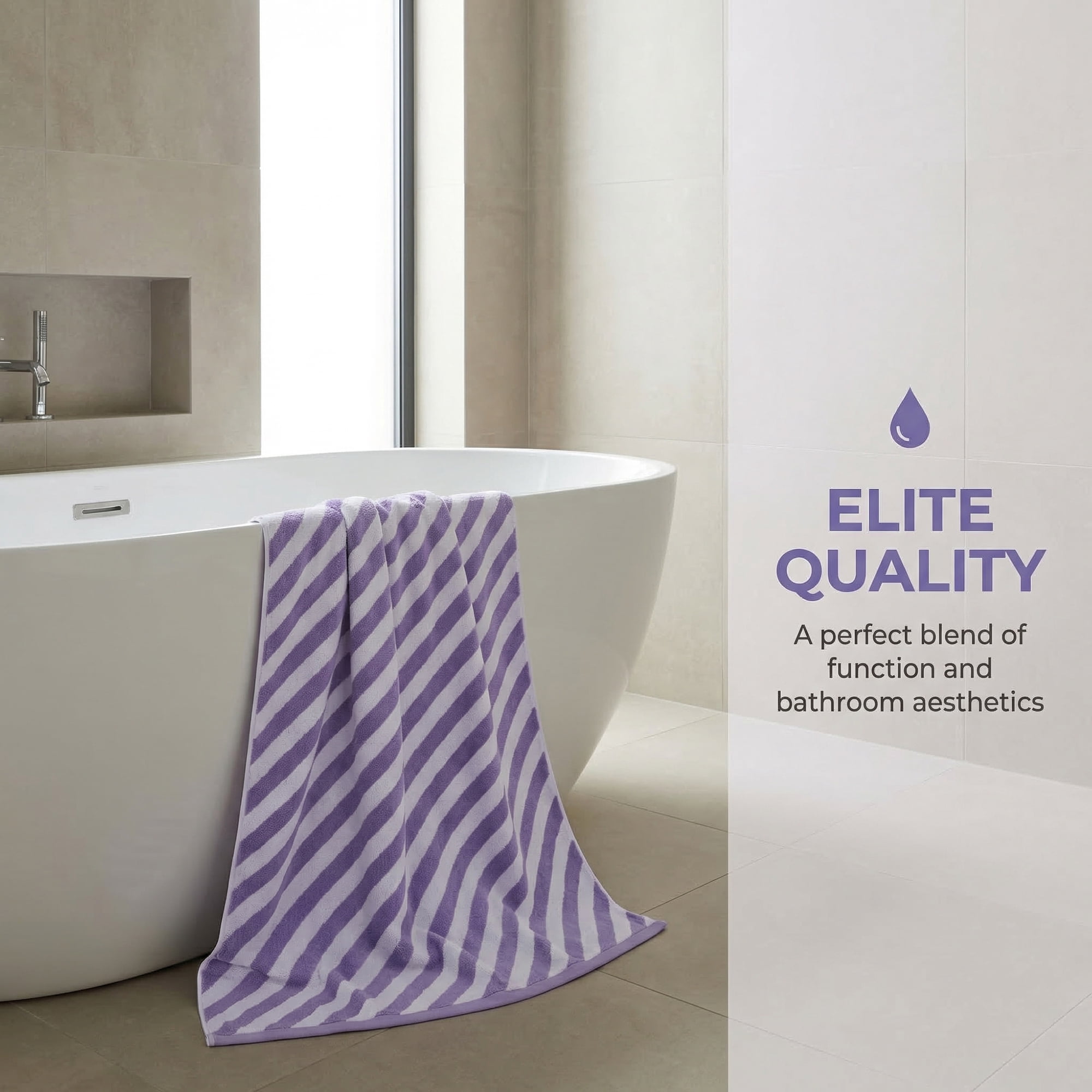 Unique Bargains Striped Absorbent Quick Dry Cotton Bath Towe 2 Pack Purple 55"x28"