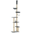 thumbnail image 1 of Adjustable Floor to Ceiling Cat Tree, 90.5"-98.5" H Grey Cat Tower with Plush Hammock, Bed, Scratching Posts & Perches, Multi-Level Pet Climber for Living Room or Bedroom, 1 of 6