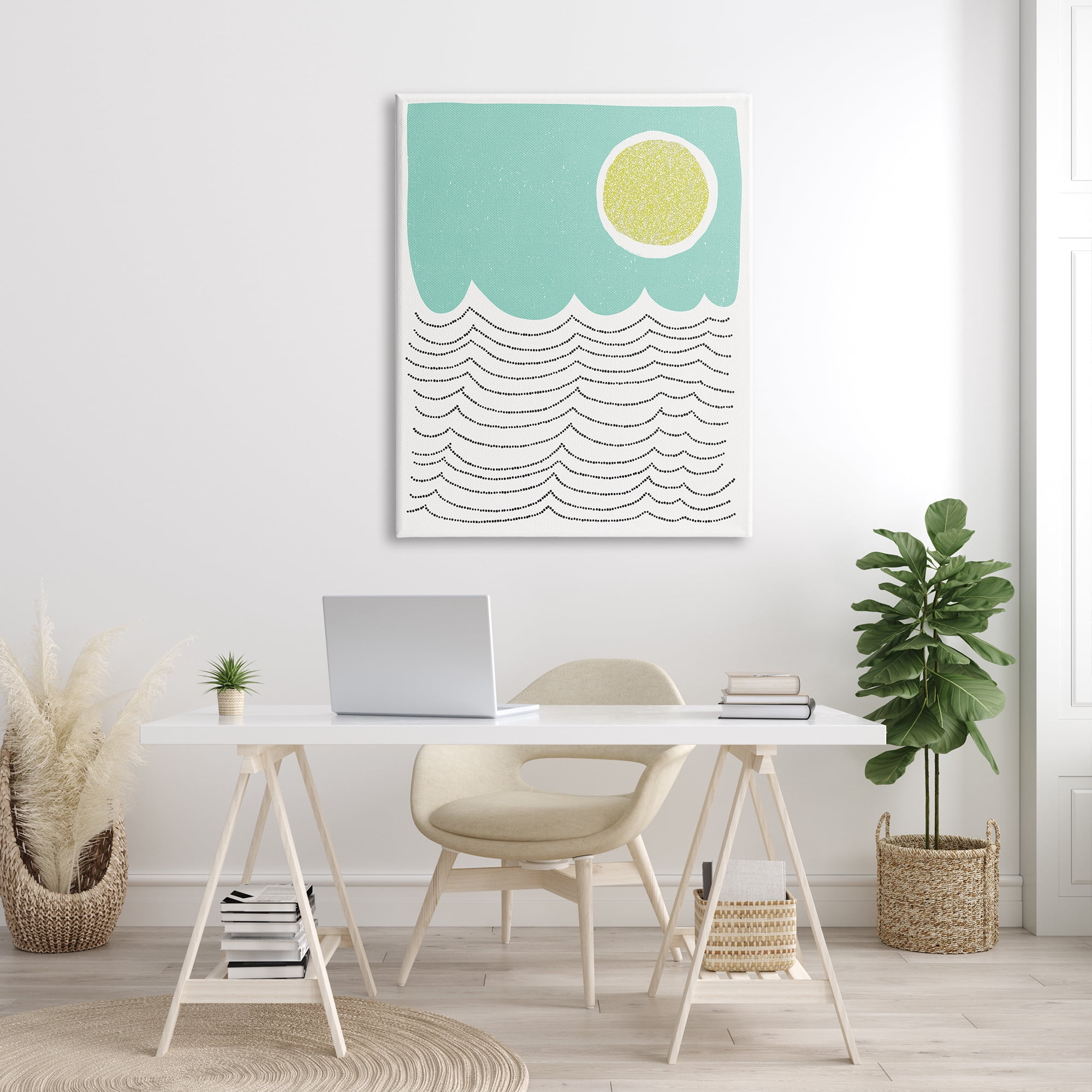 Stupell Industries Sun Rising over Ocean Waves Abstract Dotted Lines Abstract Painting Gallery Wrapped Canvas Print Wall Art, 36 x 48