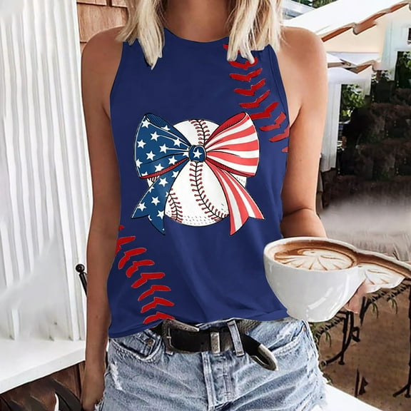 Bovemsi Baseball Shirt Women Baseball Mom Tank Tops Graphic Tee Cute Workout T Shirts Casual Summer Sleeveless Vest, Blue Women's Summer Tank Tops, XXL