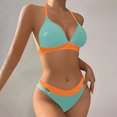 thumbnail image 4 of BSDJILFG Bikinis for Women 2 Piece Summer Swimsuits Y2K Halter Neck Color Blocked Push Up Bra Bikini Top and High Waisted Briefs, 4 of 5