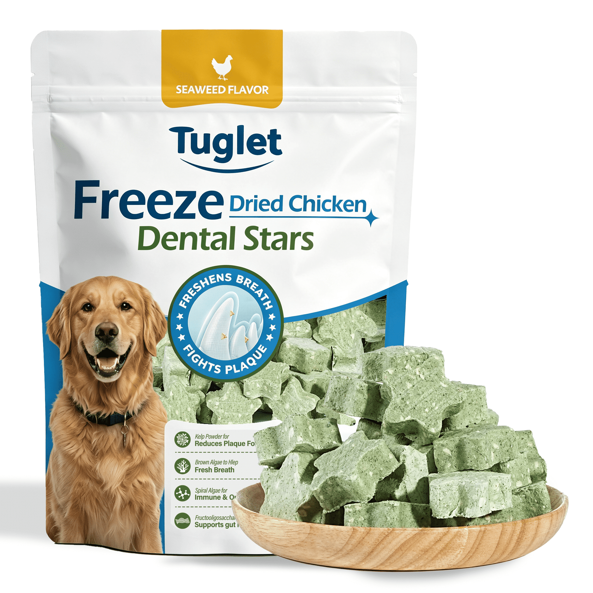 TUGLET Freeze Dried Chicken Dental Chews Dog Treat, Digestive Support, Plaque & Tartar Removal, Teeth Cleaning Treats for Small, Medium & Large Dogs, 3.6 oz