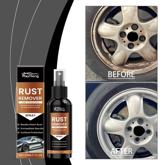 Rust Dissolver Spray - 5 Min Fast Acting, Acid-Free Formula, Safe on Paint & Rubber - Removes Rust from Car Parts, Wheels, Tools & More, No Residue, Leak-Proof Sprayer