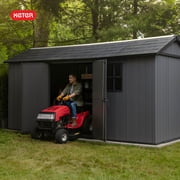 Keter Newton Plus 7.5x15 ft. Durable Resin Outdoor Storage Shed With Heavy Duty Floor and Locking Door, Grey