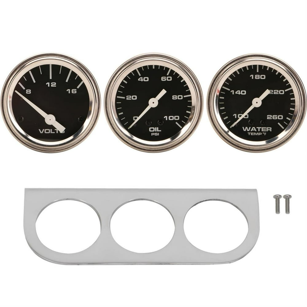 Speedway 3Gauge Set with Aluminum Panel, Black, Polished