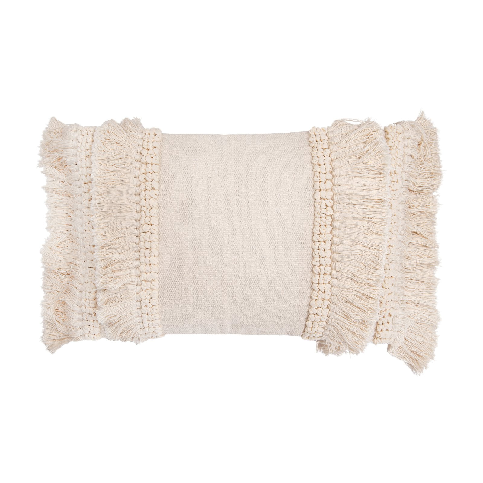 3R Studios Cotton and Chenille Woven Breakfast Pillow with Fringe