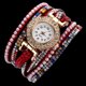 thumbnail image 3 of Reloj de cuarzo con banda de cuero de PU con diamantes de imitación coloridos Reloj femenino brillante con perlas de imitación (rojo), 3 of 5